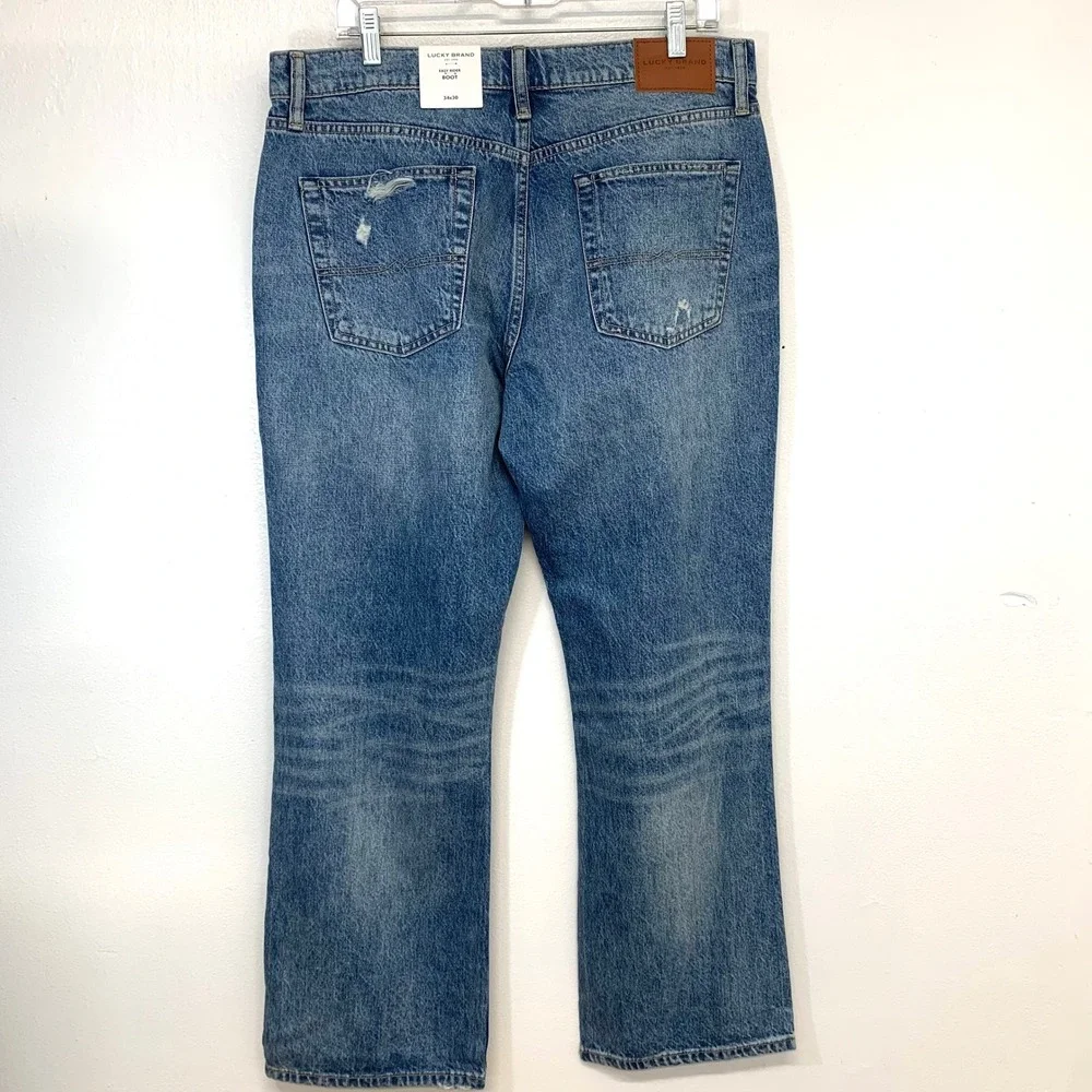 Lucky Brand Easy Rider Boot Distressed Rigid Blue Jeans Men  34x30 New Casual